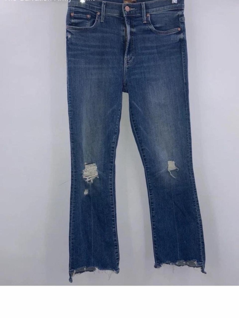 Mother Distressed Straight-Leg Jeans in Medium Blue - Picture 2 of 8